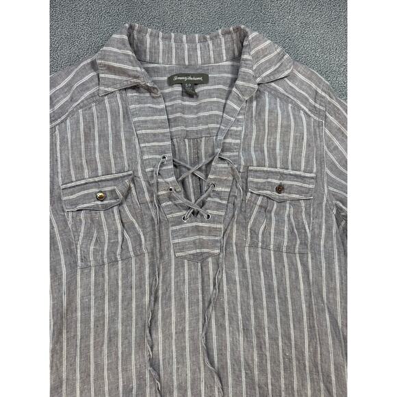 Tommy Bahama Two Palms Stripe Shirt Dress 100% Linen Natural Brown Size Small - Picture 3 of 11